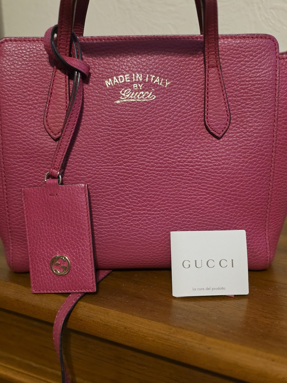 Gucci Fuchsia Pebbled Leather Satchel with Gold Logo/ GORGEOUS! - Picture 10 of 12